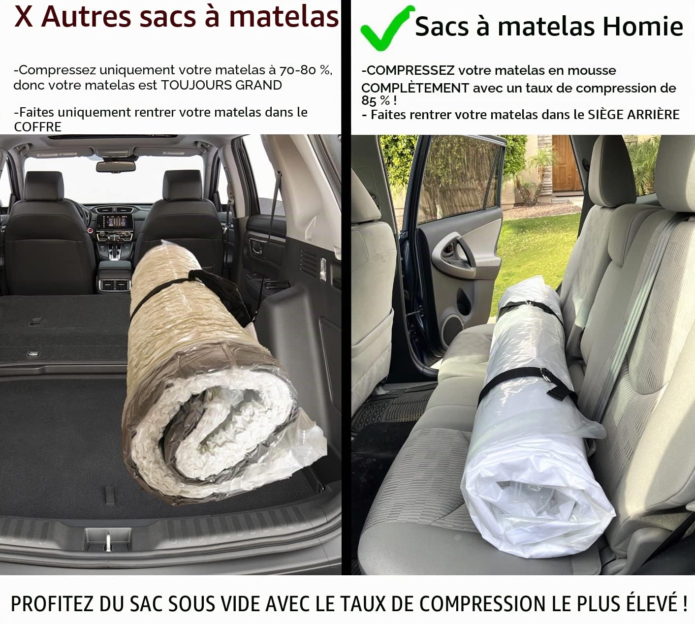 Homie Sac sous Vide pour Matelas, Sac scellable pour Matelas à mémoire de Forme ou à Ressorts intérieurs, Compression et Stockage pour Les déménagements et Les retours (King)