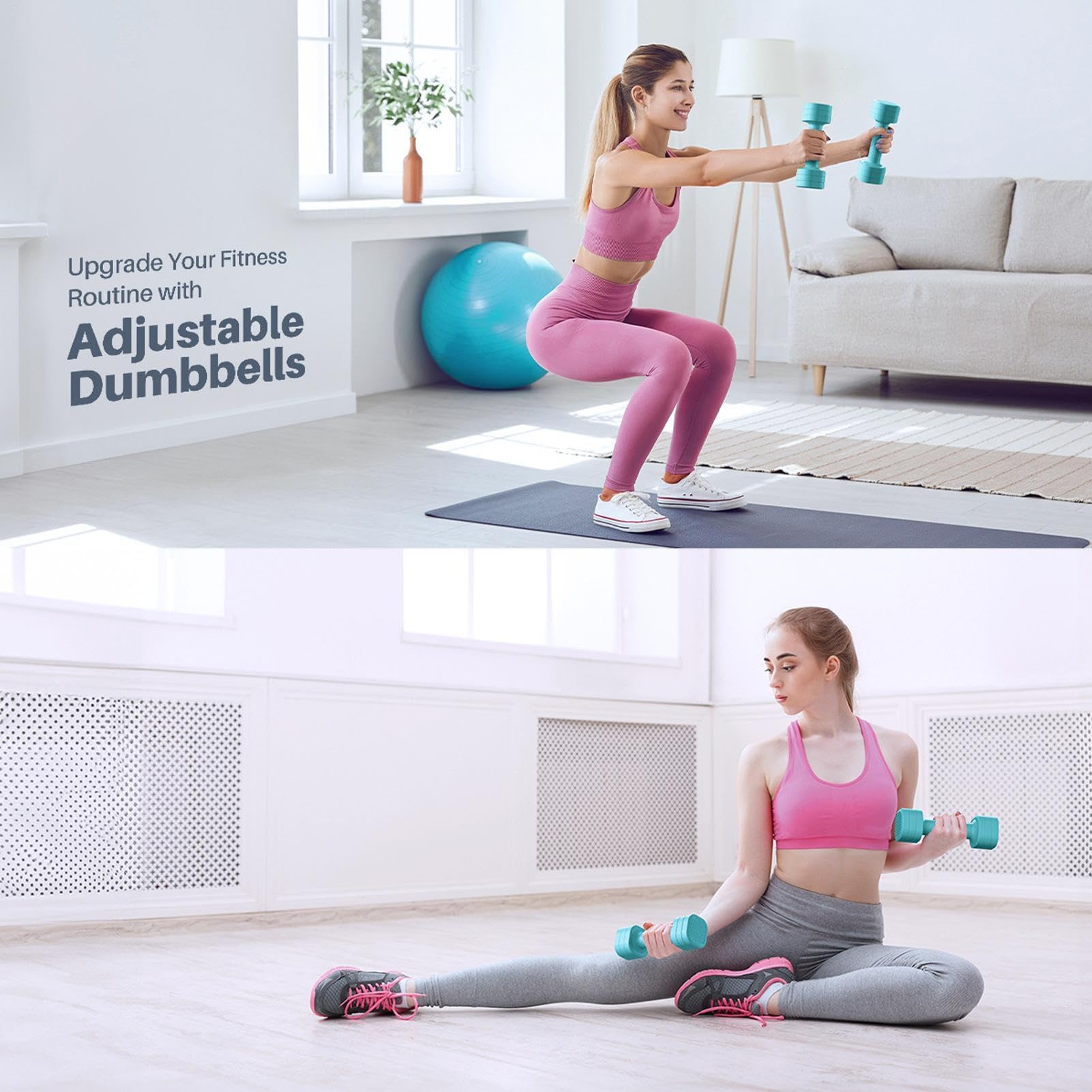 Verstellbare Gewichte für Frauen, 2-teiliges Kurzhantel-Set mit rutschfestem Gummigriff, 4-in-1-Trainingsgerät pro Training, Fitness und Übung zu Hause