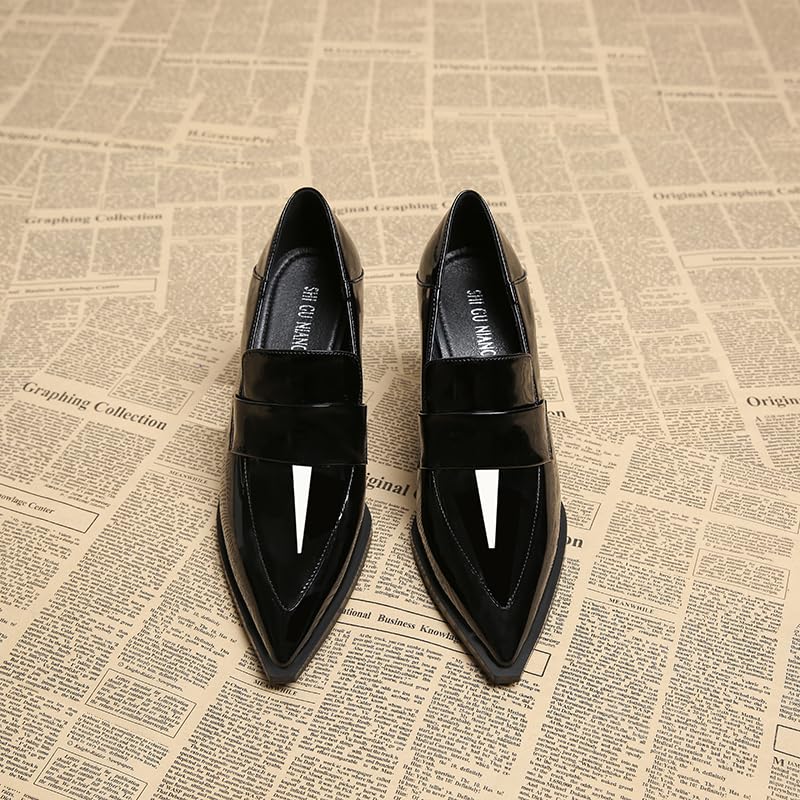 Spring 2025 New Pointed Toe Pumps High Heels Elegant Simple Fashion Women Shoes Black Bandage Brogue British High Heel Chunky Heel Pumps Shoes 7912-14