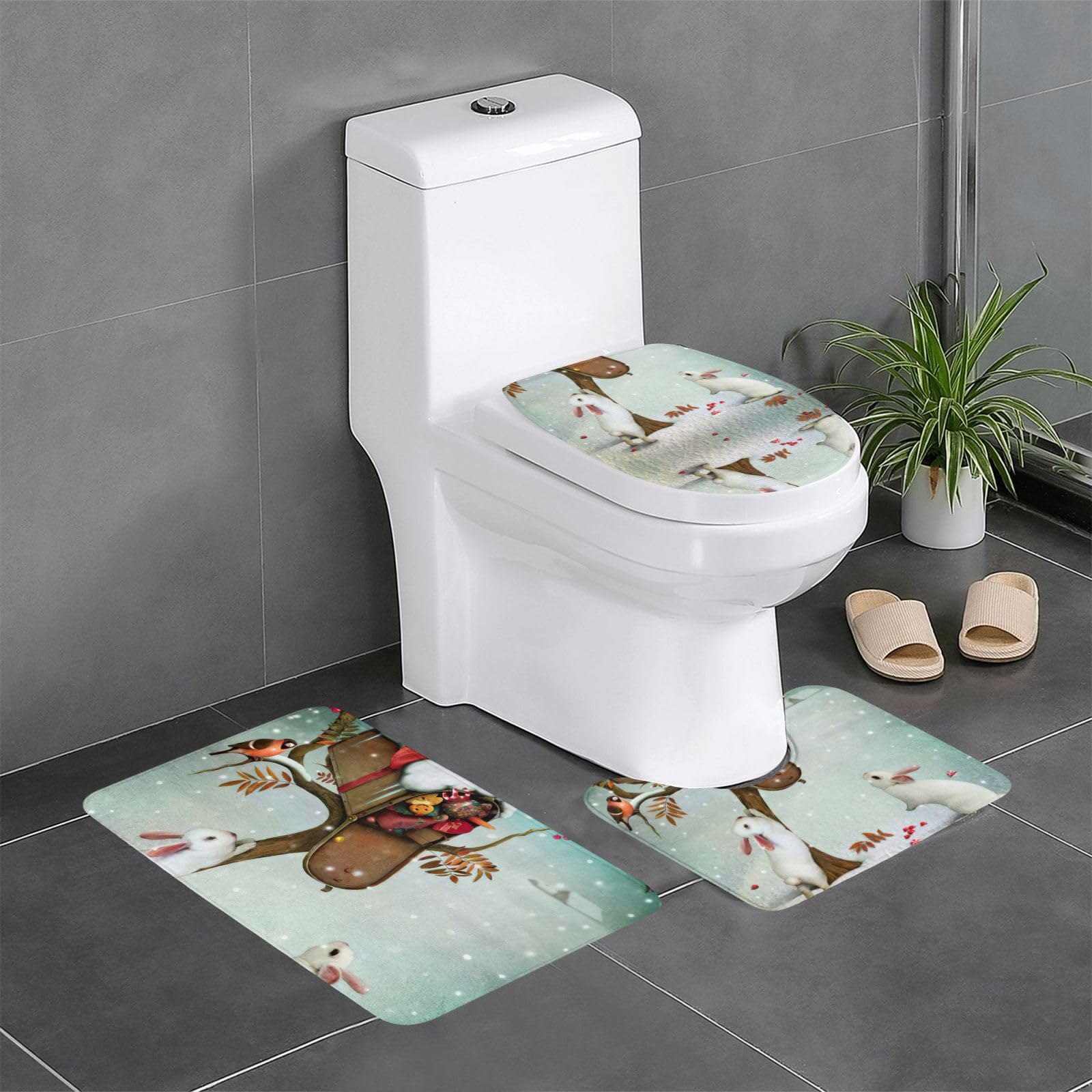 Tapis de bain Noël lot de 3 absorbants et lavables motif lapin