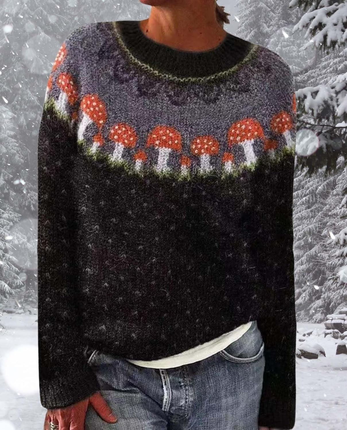 LIZALIG Women's Fair Isle Knit Pullover Sweater Oversized Casual Loose Crewneck Vintage Striped Long Sleeve Jumper Tops - Image 6