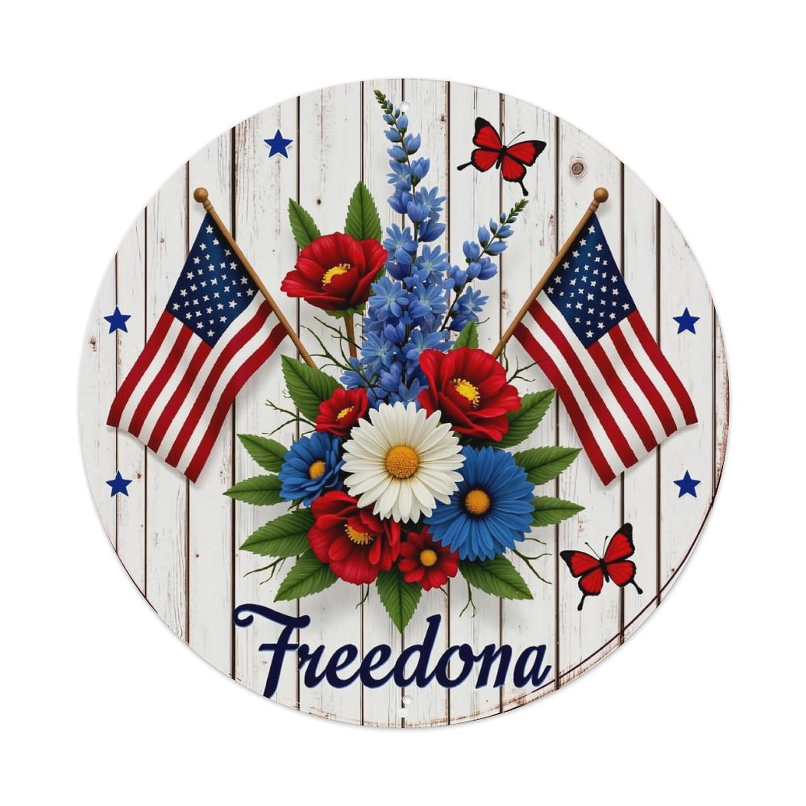 American Flags Flowers Butterflies Freedom Metal Tin Sign Plaque