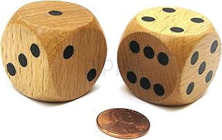 Set of 2 D6 Large Jumbo 30mm Rounded Wood Dice - Wooden with Black Pips