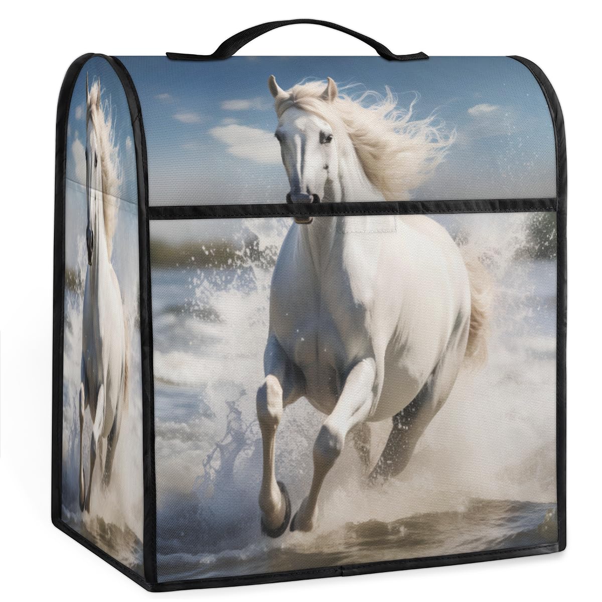 Coffee Maker Cover White Horse Animal Kitchen Appliance Covers Small Appliance Covers Blender Cover Juicer Cover Dust Covers for Kitchen Appliances with Top Handle and Pockets,Washable,C937