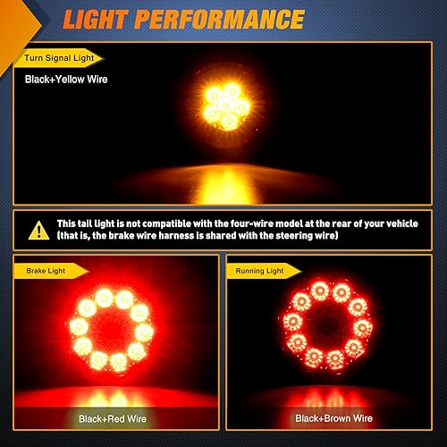 Miniatura 4 de Nilight 2 luces traseras LED redondas ámbar rojo de 4 pulgadas, 16 luces LED con ojales de montaje empotrado IP67, impermeable, señal de frenado,