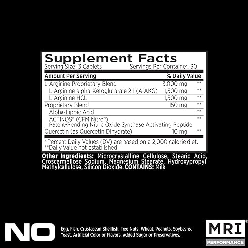 Miniatura 2 de MRI Performance NO2 refuerzo de óxido nítrico, fórmula original con 3,000 mg de L-arginina y AAKG para fuerza y resistencia, apoya la producción de