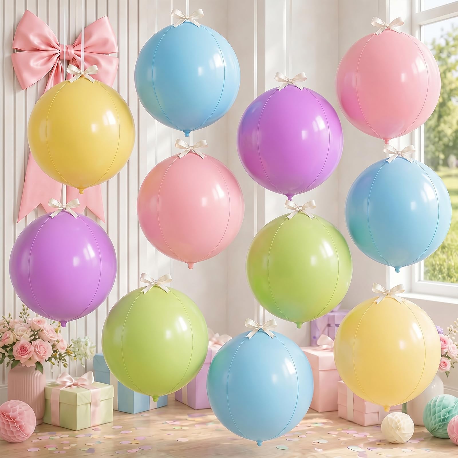 Froova 10 Pcs Pastel Round Foil Balloons Multicolor Colorful 4D Ball Balloon Pastel Color 22 In Mylar Balloon for Girl Rainbow Birthday Wildflower Floral Baby Shower Anniversary Disco Party Decoration