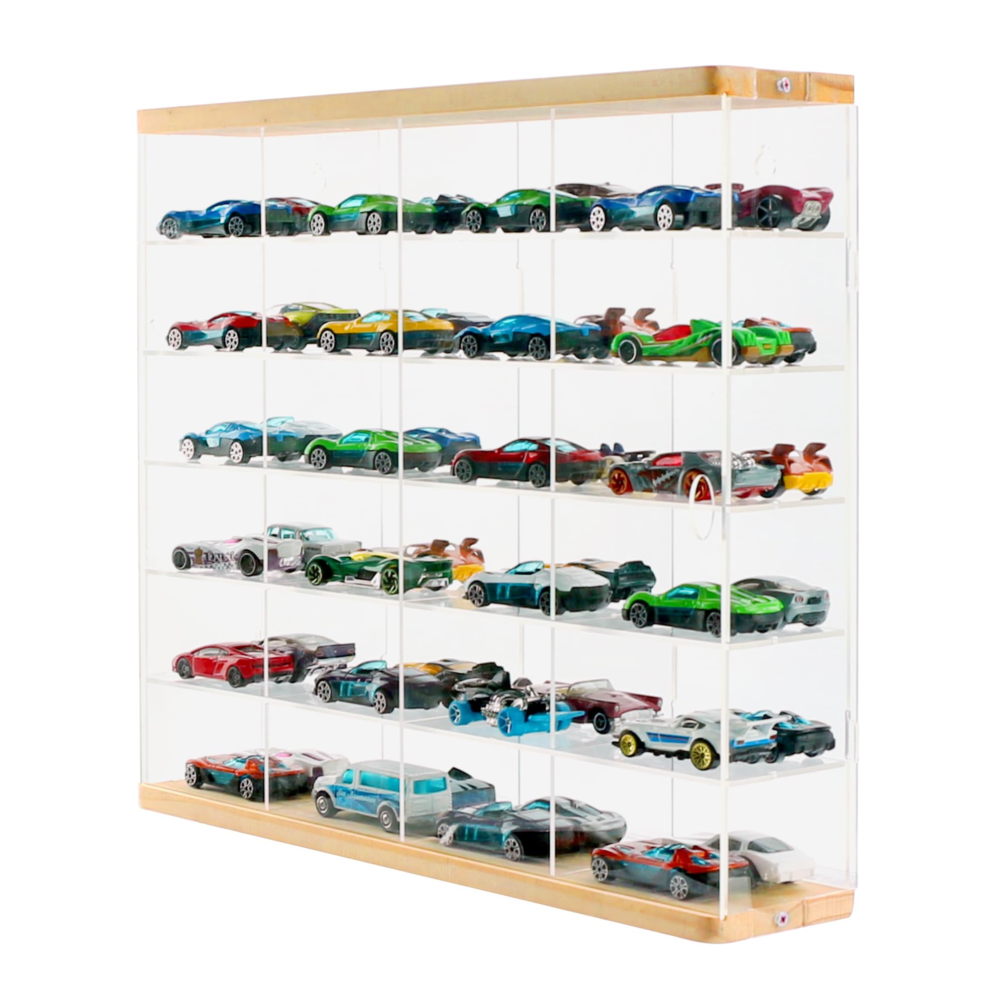 Premium Toy Cars Display Case with Sliding Door, Acrylic and Solid Wood Toy Cars Storage and Organizer – Holds Up to 48 Toy Cars, Easy Assembly Toy Cars Display for Collectors (Transparent)