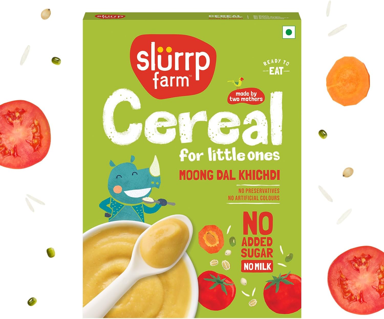 Slurrp Farm Moong Dal Khichdi Baby Cereal | Easy to Digest Travel Food for Kids | Real Veggies & 13 Nutrients | No Added Sugar, Salt or Milk | No Preservatives | 7.05 Oz (200g)
