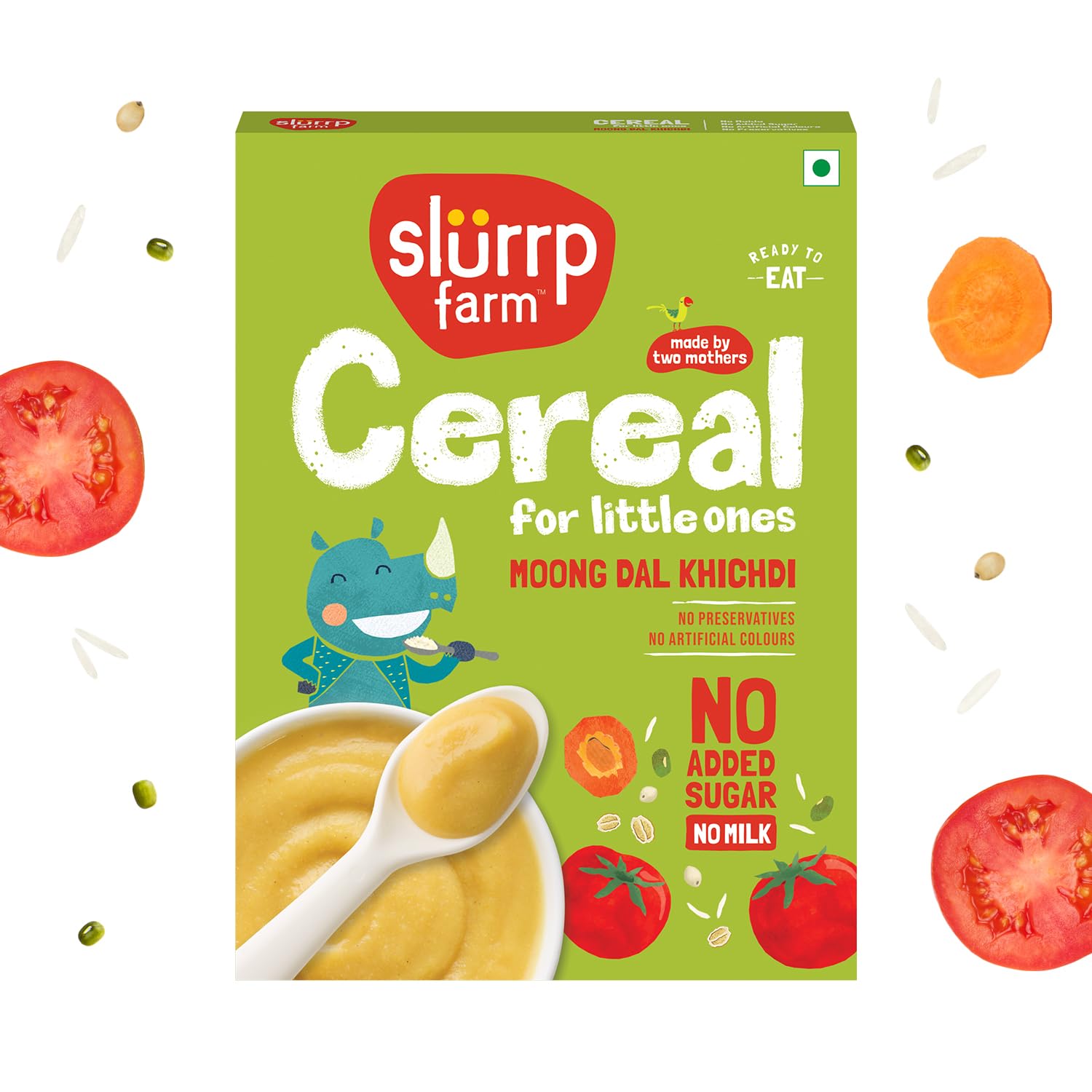 Slurrp Farm Moong Dal Khichdi Baby Cereal | Easy to Digest Travel Food for Kids | Real Veggies & 13 Nutrients | No Added Sugar, Salt or Milk | No Preservatives | 7.05 Oz (200g)