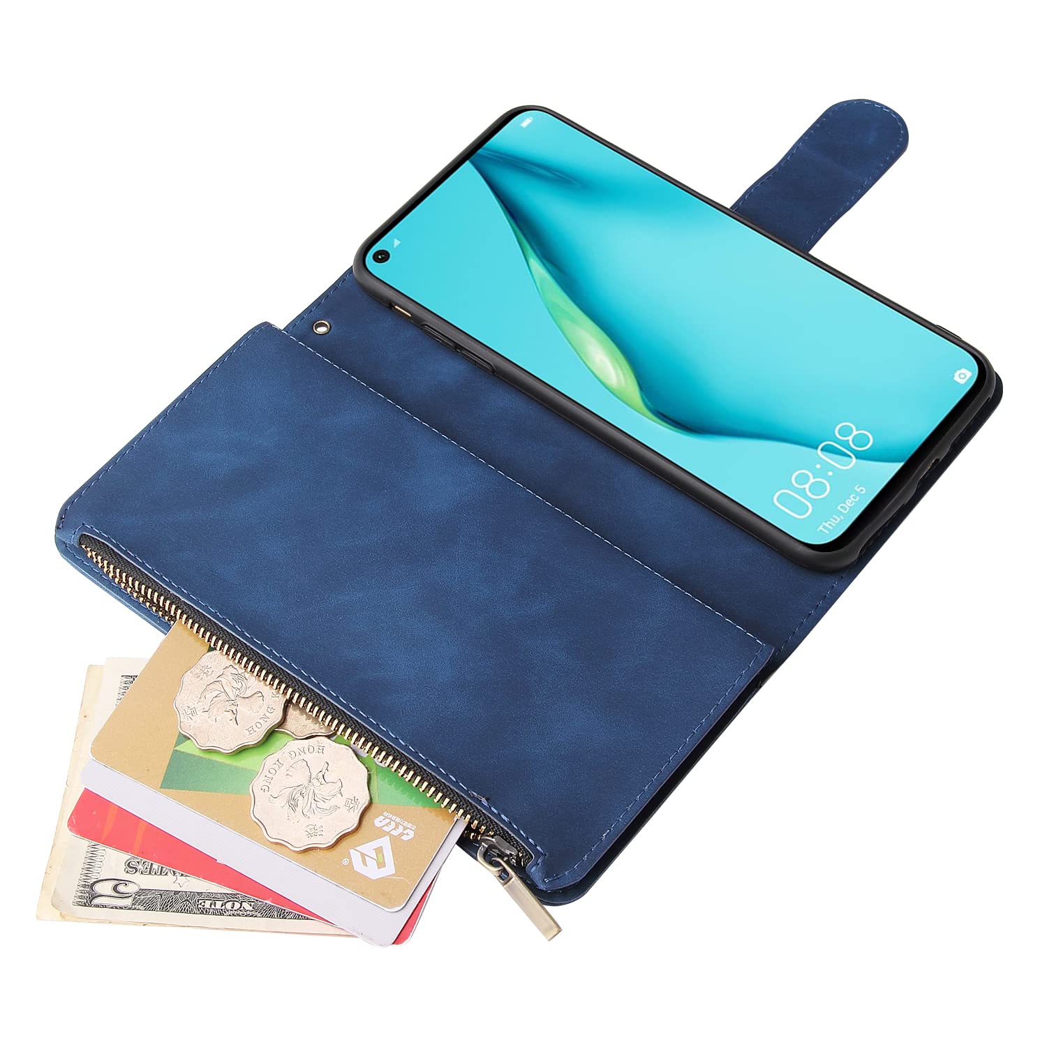 Custodia A Portafoglio Con Vetro Temperato Per Huawei P40 Lite 5G / Nova 7 SE – Pelle, Porta Carte, Cavalletto