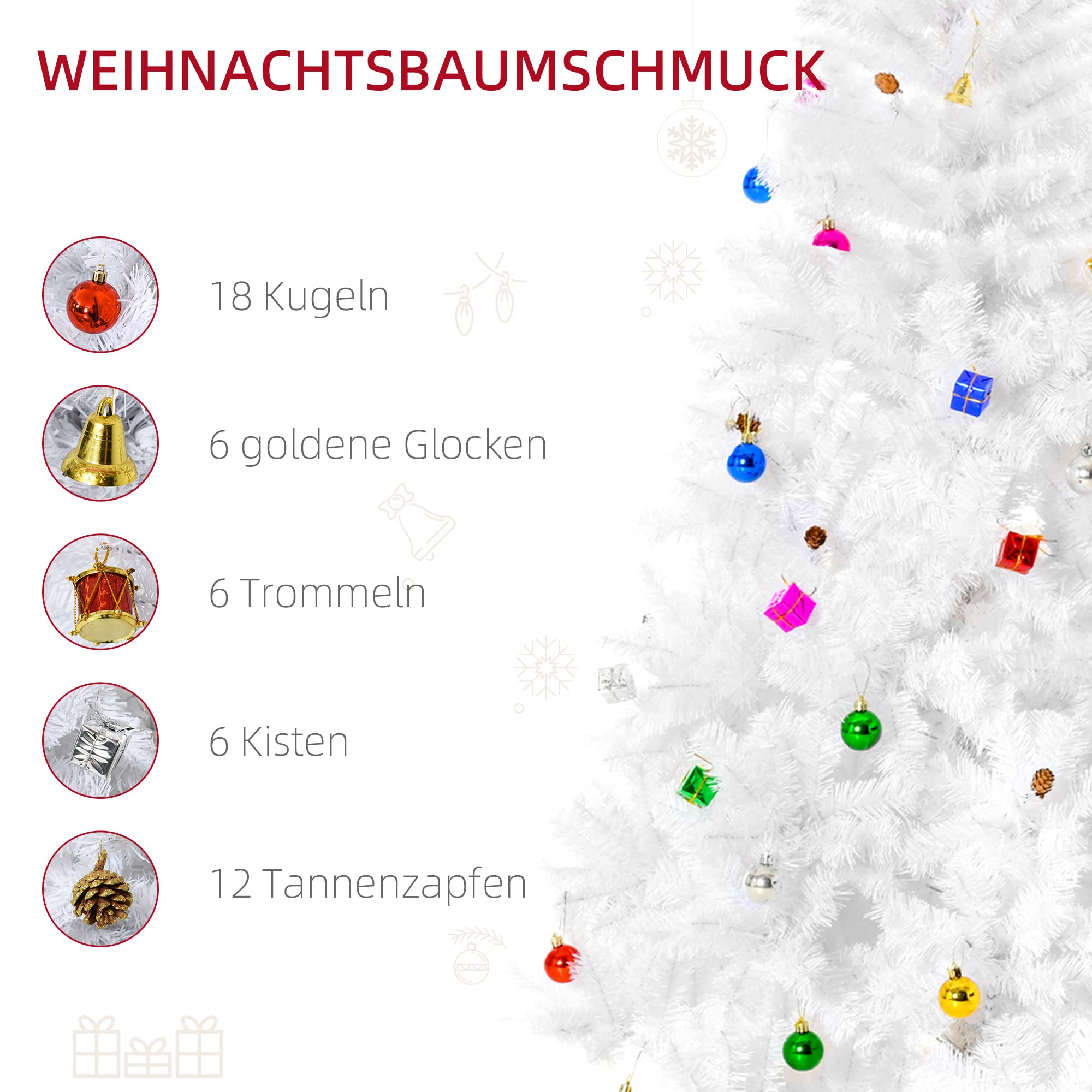 HOMCOM Künstlicher Weihnachtsbaum 180 cm mit Kugeln inkl. Metallständer