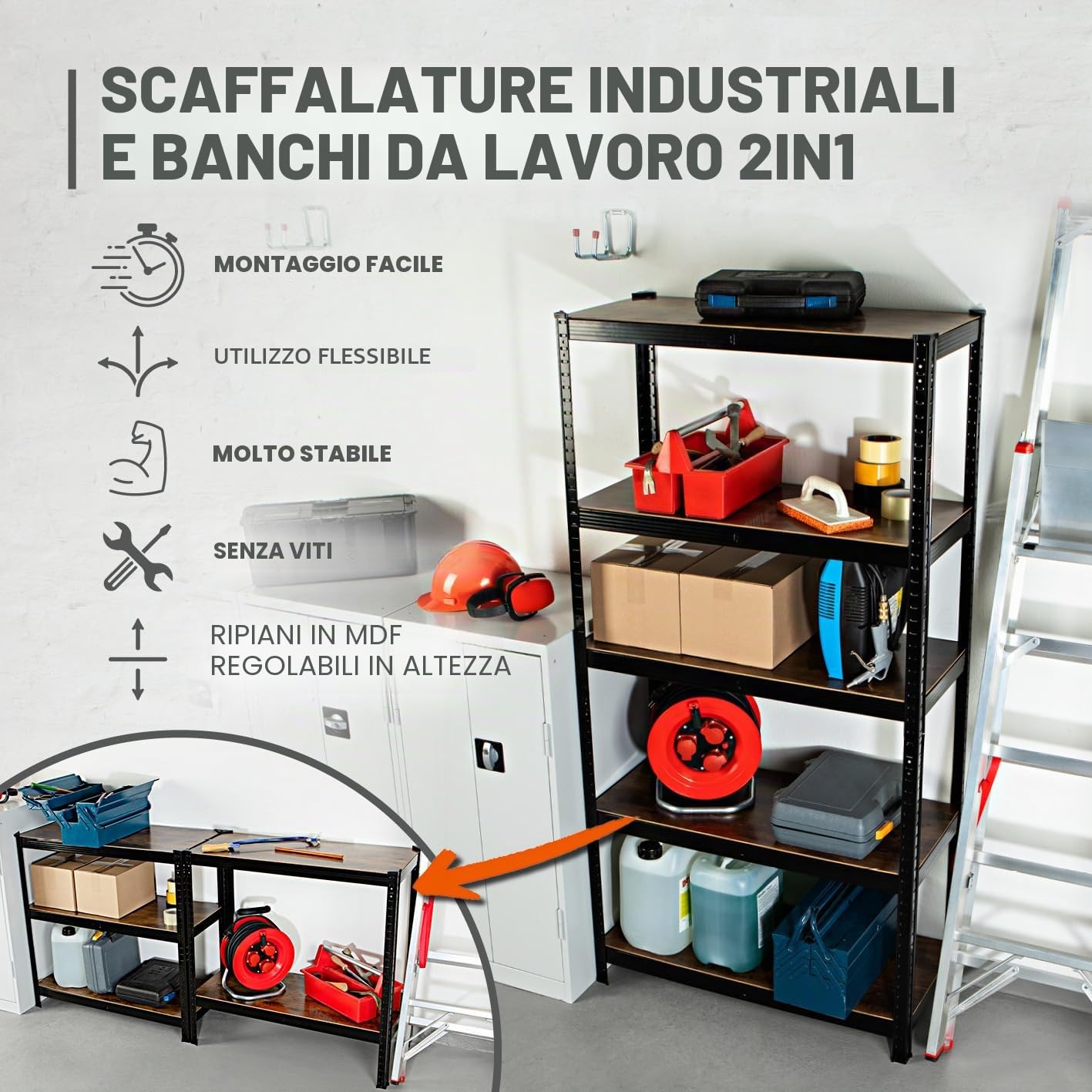EASYmaxx Scaffalatura industriale 180 x 90 x 40 cm | Libreria con portata di 875 kg | Scaffale di stoccaggio – 175 kg | Elegante scaffale – 5 ripiani regolabili per un maggiore ordine in soggiorno