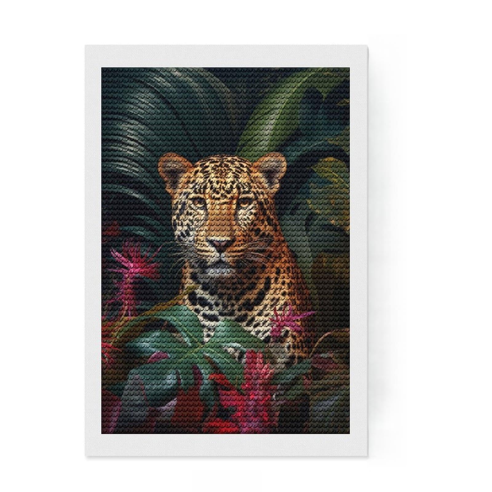 Junmoney Tropical Leopard Diamond Art Kit 8"x12", for Craft Lovers, Satisfying Creative Project, Birthday Gift, Home Wall Decor