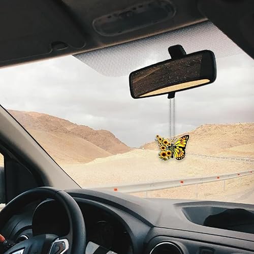 Miniatura 7 de Accesorios para espejo retrovisor de automóvil, girasol, mariposa, Jesús, cruz, adorno colgante cristiano 2D, plano, religioso, cristiano, para el