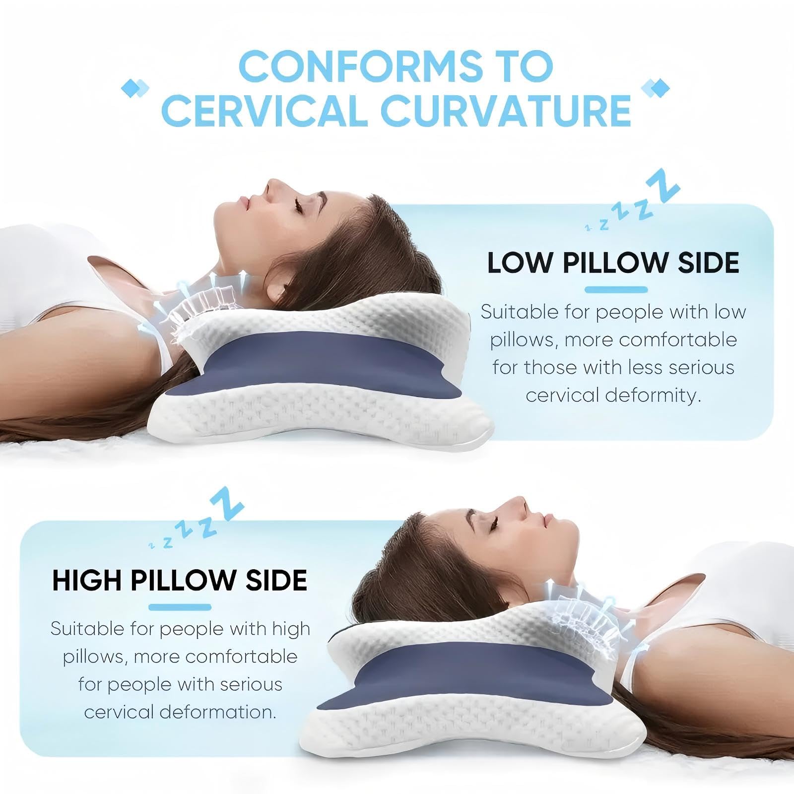 Almohada cervical de espuma viscoelástica, almohada ortopédica ergonómica contorneada para cuello, ideal para dormir de lado, espalda y estómago, soporte para el cuello, para personas de mediana edad