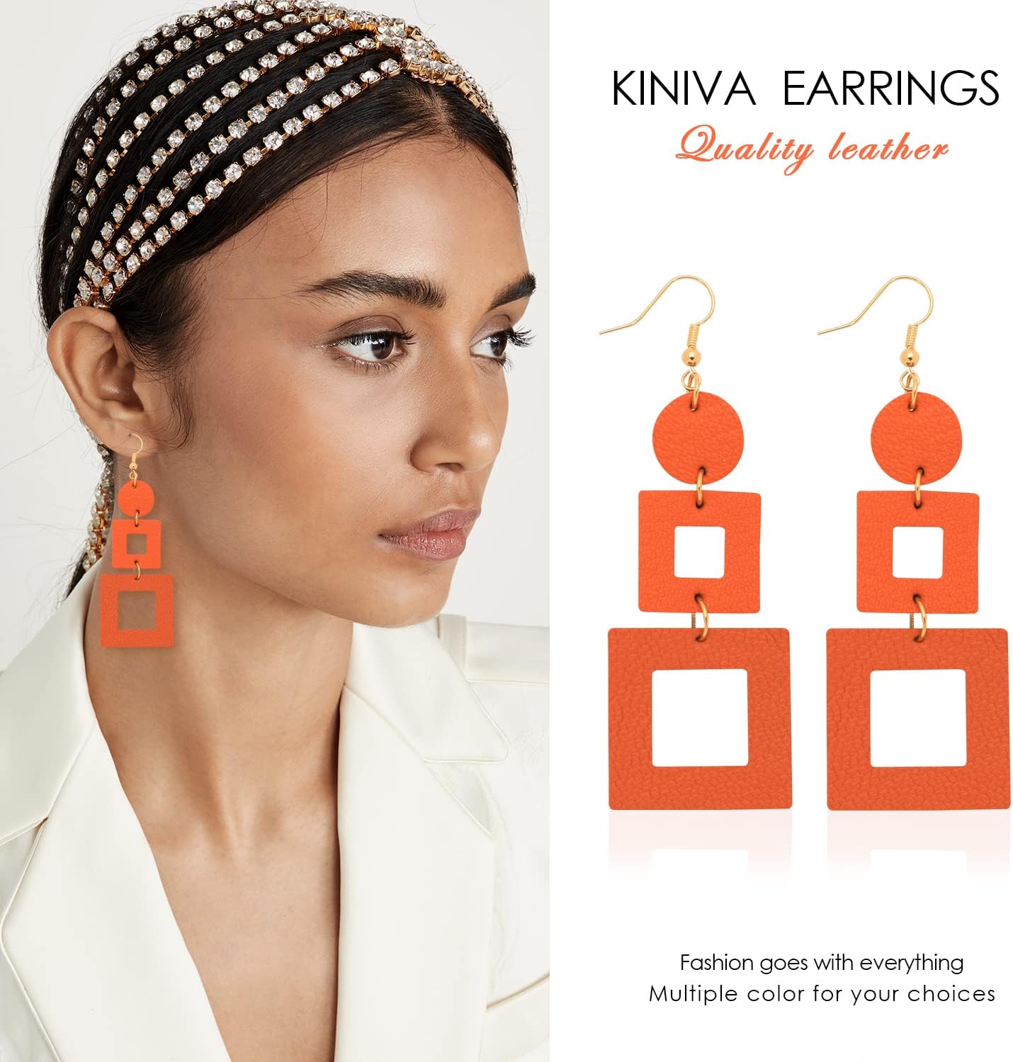 KINIVA Leather Dangle Earrings for Women Trendy, Lightweight Leaf Circle Lightning Earrings Drop, Jewelry Gifts for Women image 3