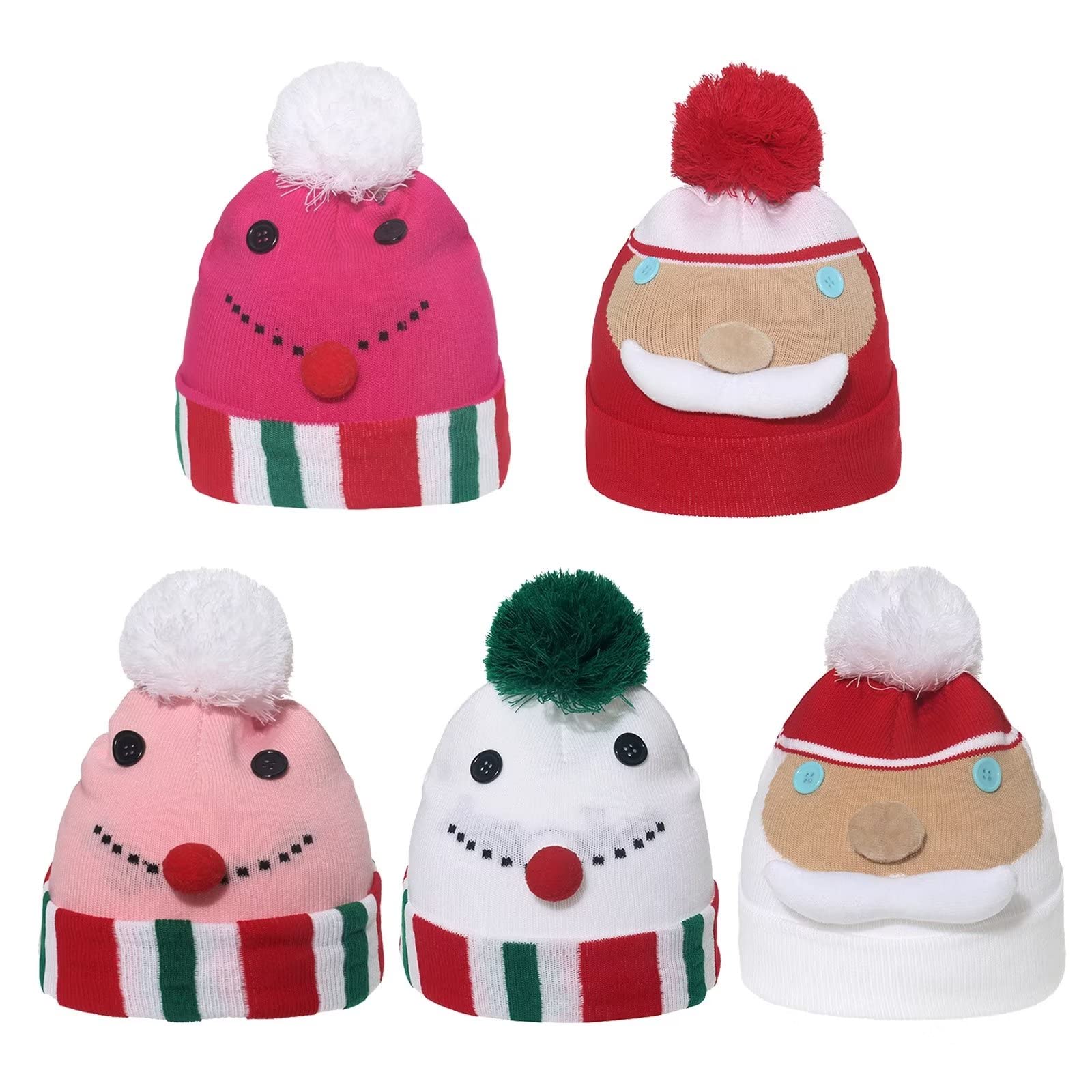 Beanie Hat,Winter Hats Christmas Cap Party Hats for Boys and Girls Children Knitted Hats,5 Pcs Pom Pom Hat
