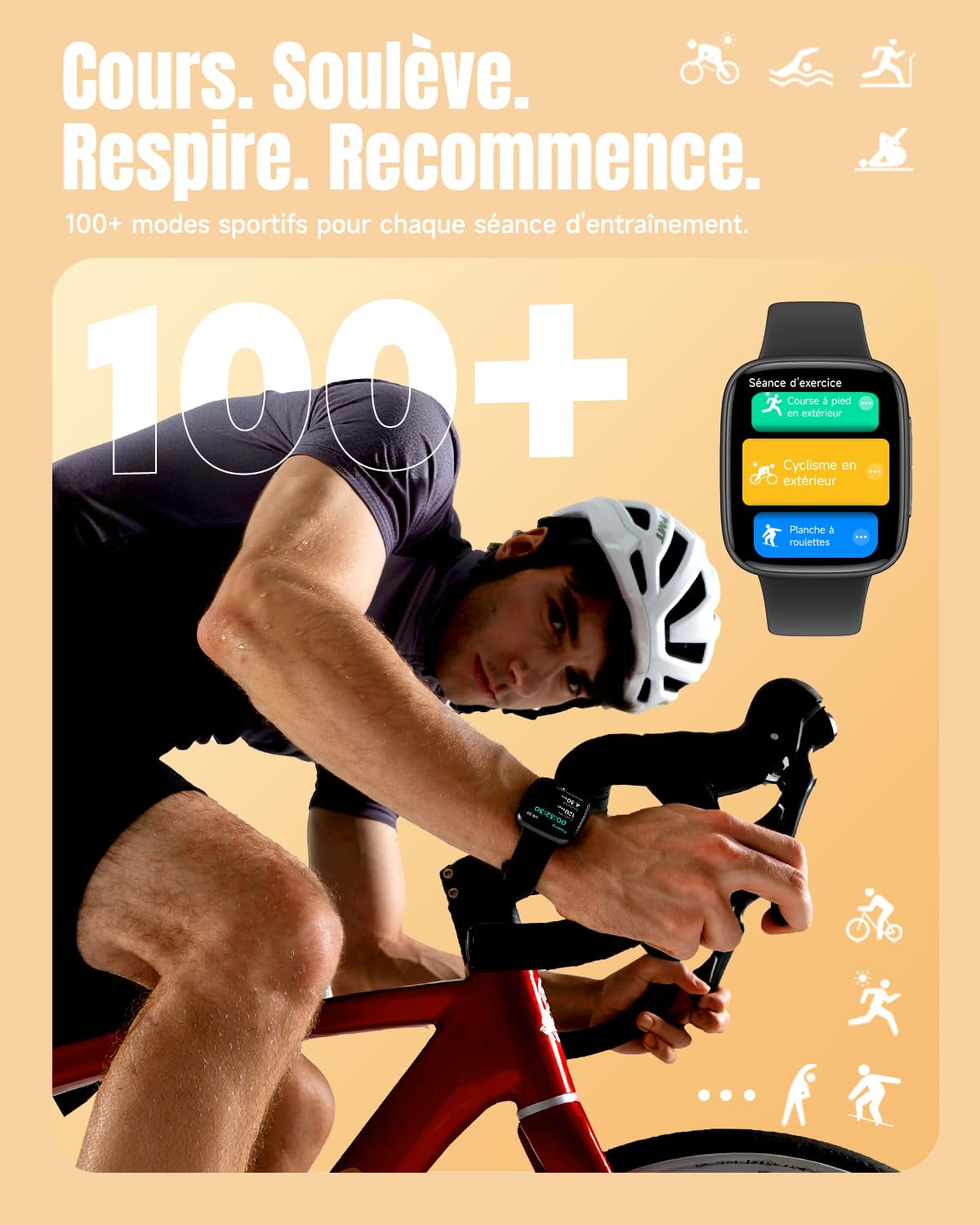 Montre Connectée Homme Femme, Écran AMOLED Ultra-Clair, Étanche 3ATM Natation, Appels Bluetooth, Suivi Cardio/Sommeil/100 Sports, Compatible Téléphones Android et iOS, Noir