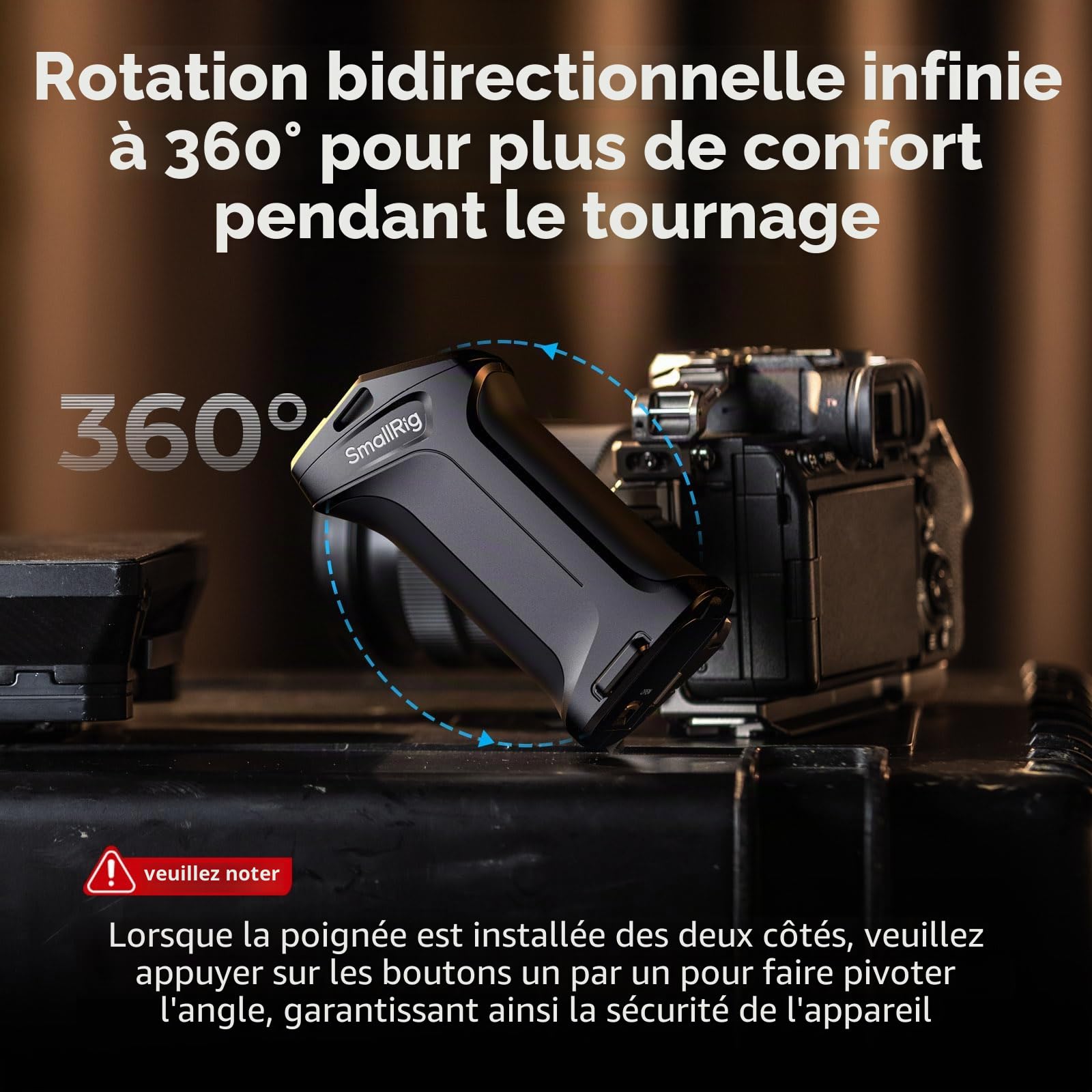 SMALLRIG Poignée latérale pivotante avec déclencheur Rec pour Certains appareils Photo sans Miroir, pour Sony Alpha 7 IV/Alpha 7R V / A7 III / FX3 / Alpha 9, Compatible avec Batterie F550/570-3893