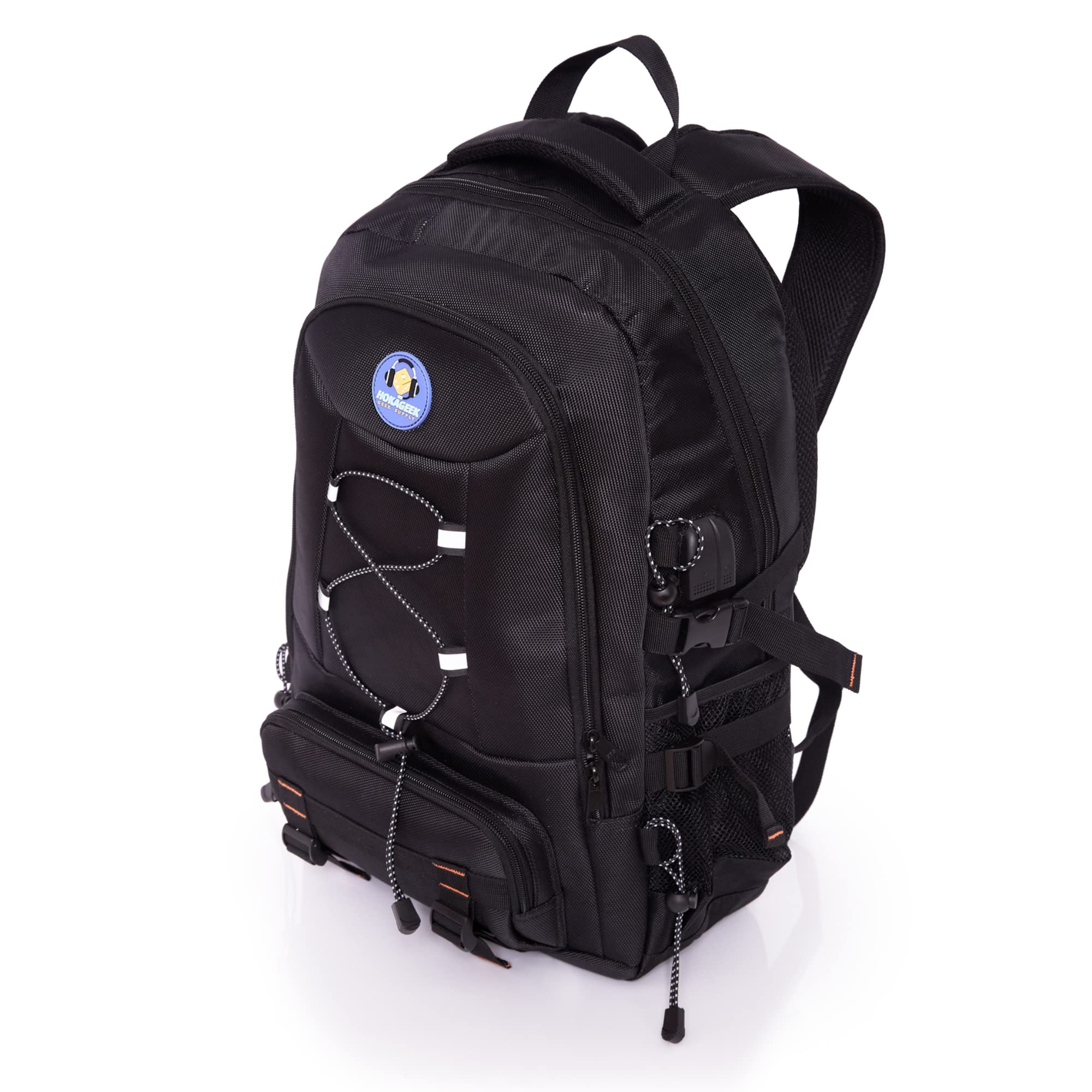 HOKAGEEK JIGEN Zaino per computer portatile da 17,3" 45L con porta USB e jack audio per business da viaggio escursionismo multifunzione, Nero , L 52 X l 34 X P 22 cm (20.4 X 13.3 X 8.6 In), Zaino da