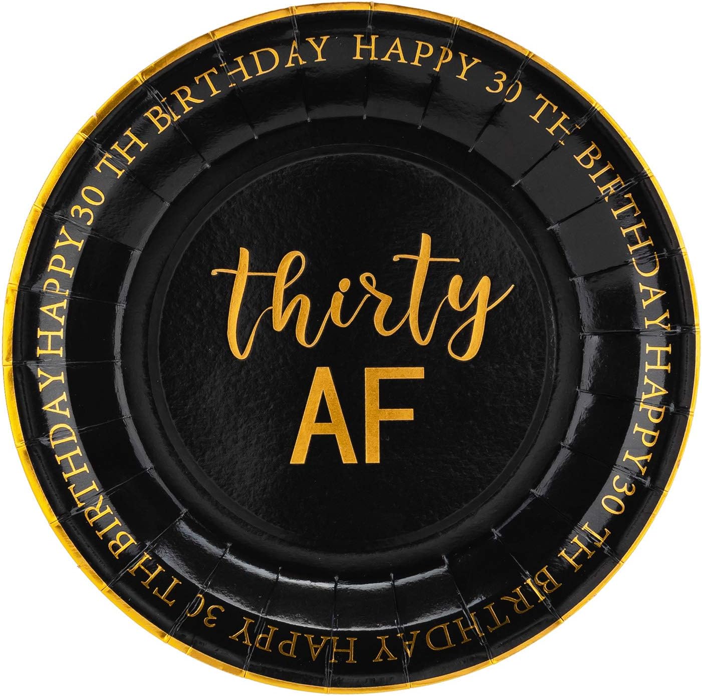 Crisky 30th Birthday Plates - Black and Gold Dessert, Buffet, Cake, Lunch, Dinner Plates for 30th Birthday Decorations, 50 Count, 9" Plate