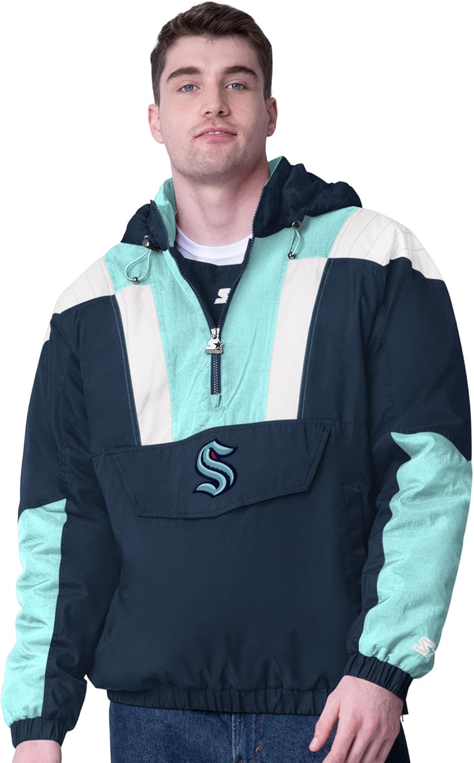 G-III Sports NHL Men's StarterFit Charger Half Zip Nylon Crinkle Jacket