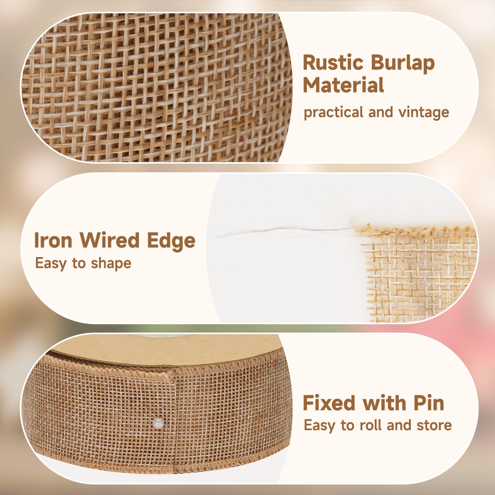 KINGLAKE 10m 4cm Brown Burlap Wired Ribbon for Wreath Bows Making Wide Hessian Ribbon Jute Christmas Wired Ribbons for Crafting Gift Wrapping - Image 3