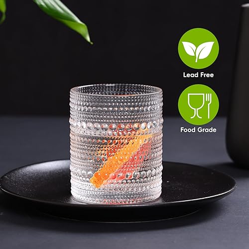 Miniatura 3 de Moretoes Hobnail - Juego de 12 vasos altos de 12 onzas y vasos de cóctel de 10 onzas, vasos de vidrio boho transparentes en relieve, juego de