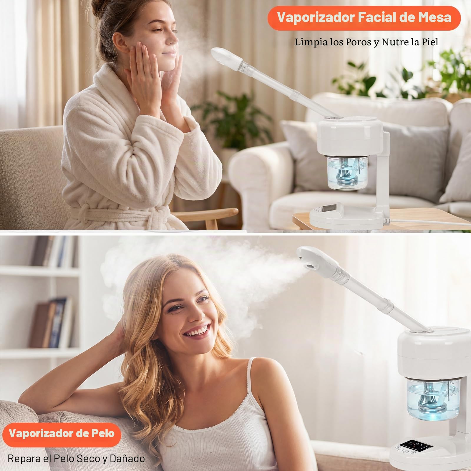 Vaporizador facial portátil, ozono y niebla caliente, humidificador de mesa para spa facial, cuidado de la piel en casa, salón de belleza profesional con boquilla giratoria de 360°