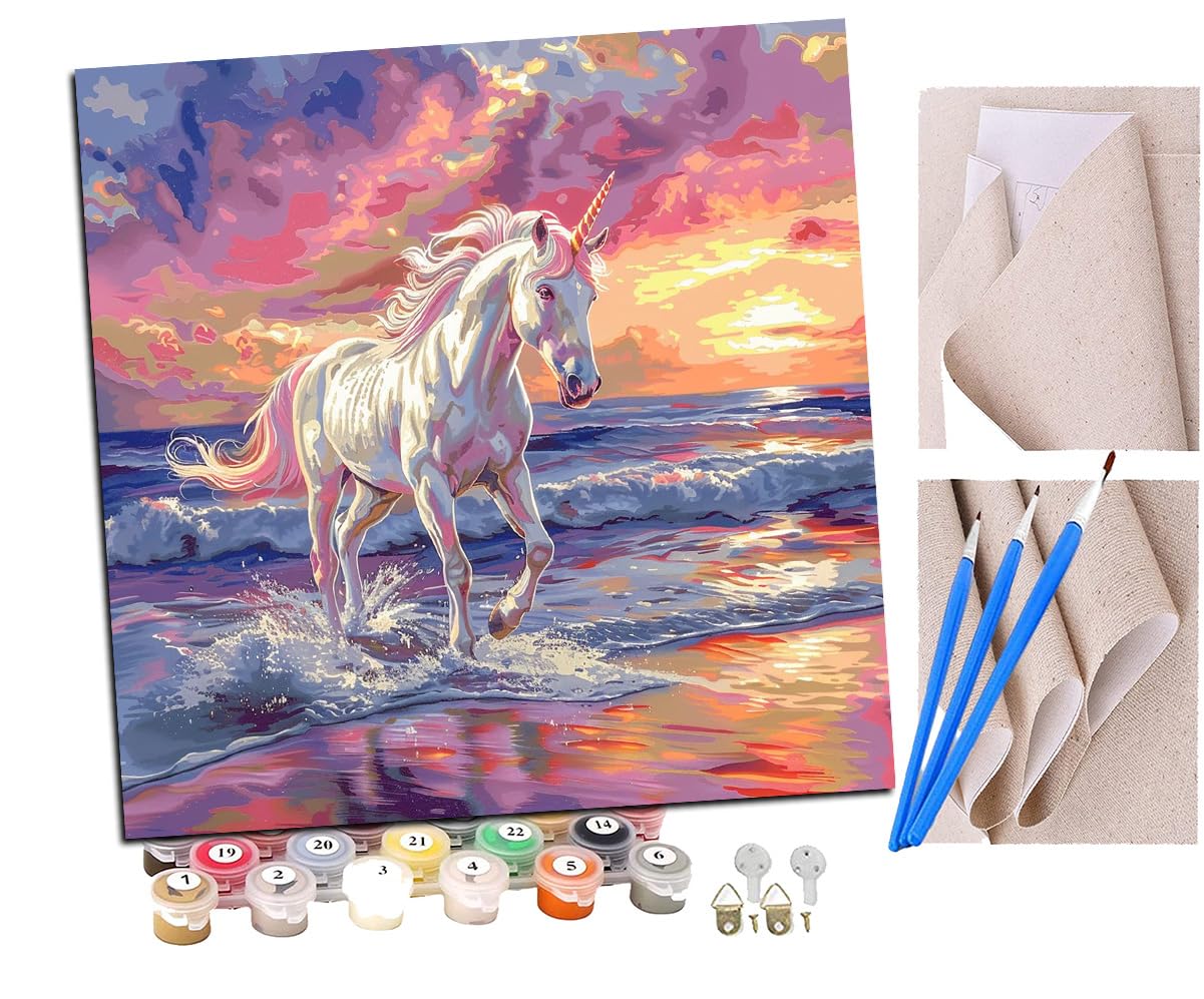 SENDJJ Paint by Numbers Unicorn Seaside Beach (6) Paint by Numbers Kits for Adults Kids Beginners 40 x 50 cm Adults with Paintbrushes DIY Painting for Home Decoration Without Frame