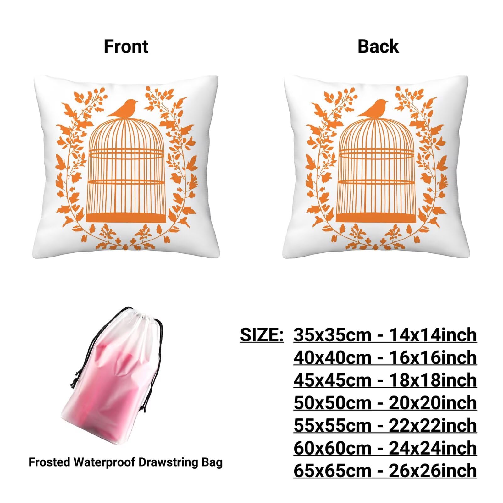 Juego de 4 Funda de Cojín Exterior Impermeable, 55x55 cm Fundas Cojínes Naranja de Lino, Exterior Impermeable Lino Cojín Pájaro Decorativo, Fundas de Almohada para Patio Balcón Jardín Sofá Silla U-37