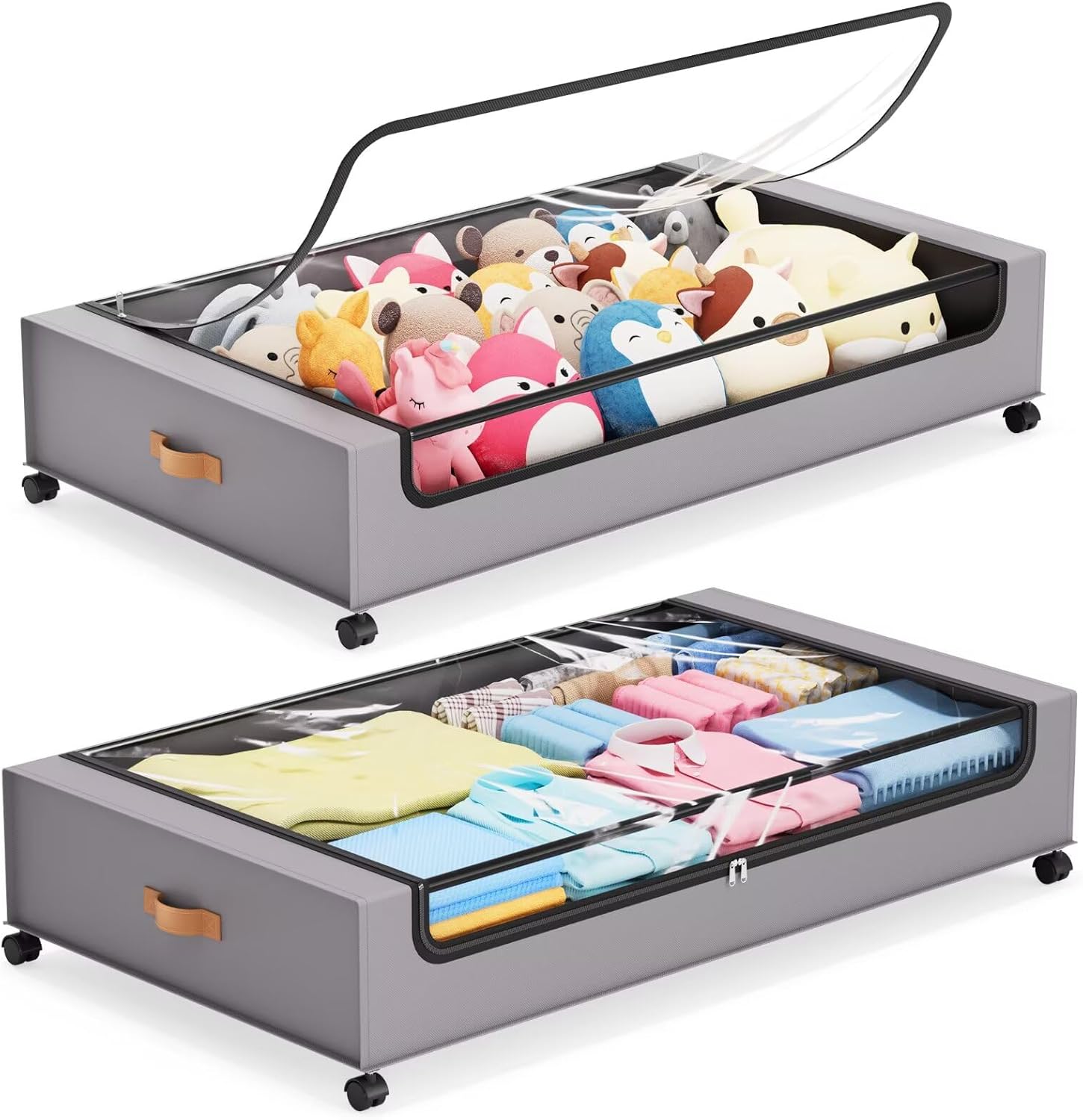 YOUPIS 2 Pack Rolling Under Bed Storage Containers Bin with Wheels, Black