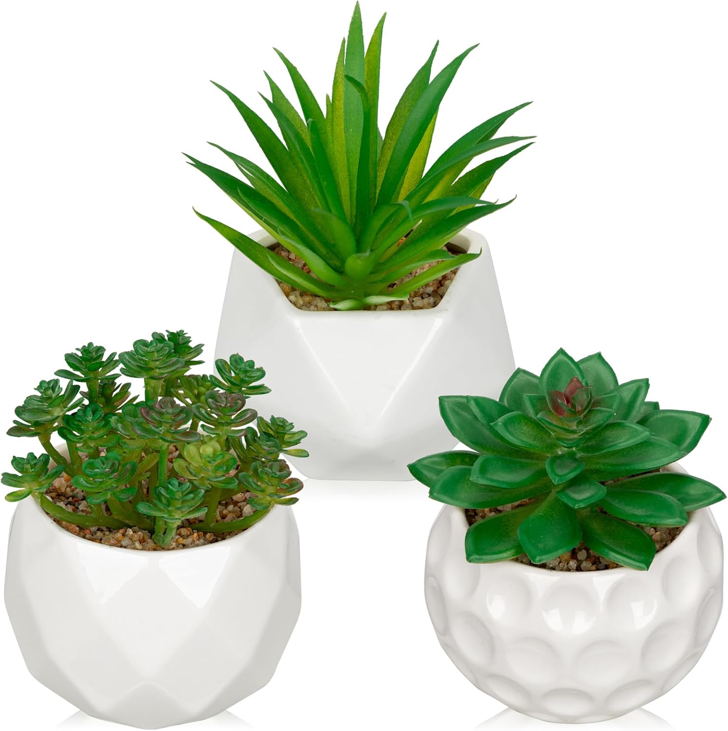 Briful Artificial Succulents Plants in Ceramic Pots, 2 Pack Faux Succulent Set with Gold Planters – Modern Desk Decor for Home Office Shelf Bathroom, Small Fake Plants Potted