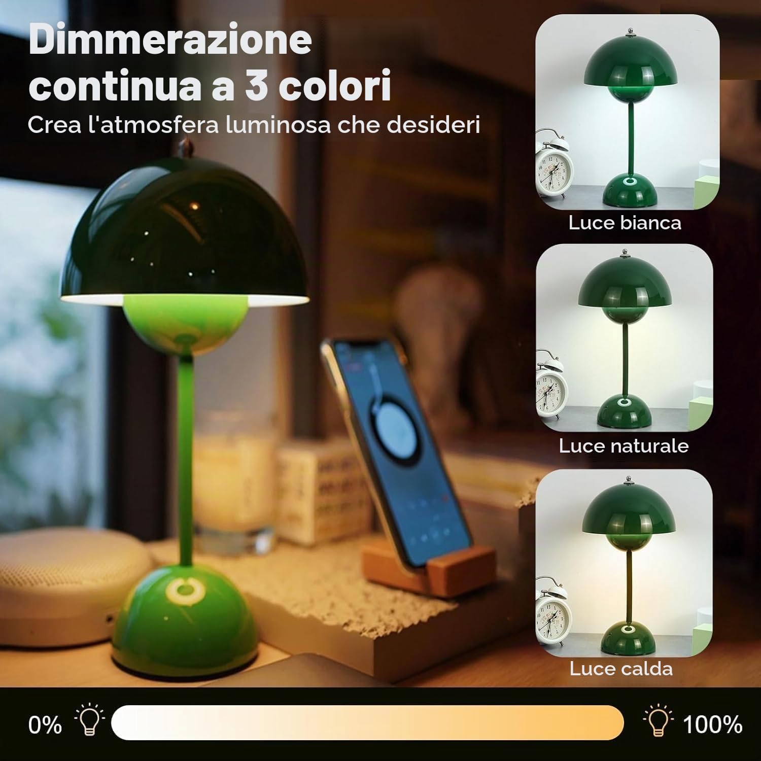 Lampada A Fungo LED Ricaricabile, Lampada da Tavolo per Vaso di Fiori Wireless Lampada da Tavolo Dimmerabile al Tocco Lampada da Comodino Lampade A Fungo Lampada da Scrivania,Gray Blue