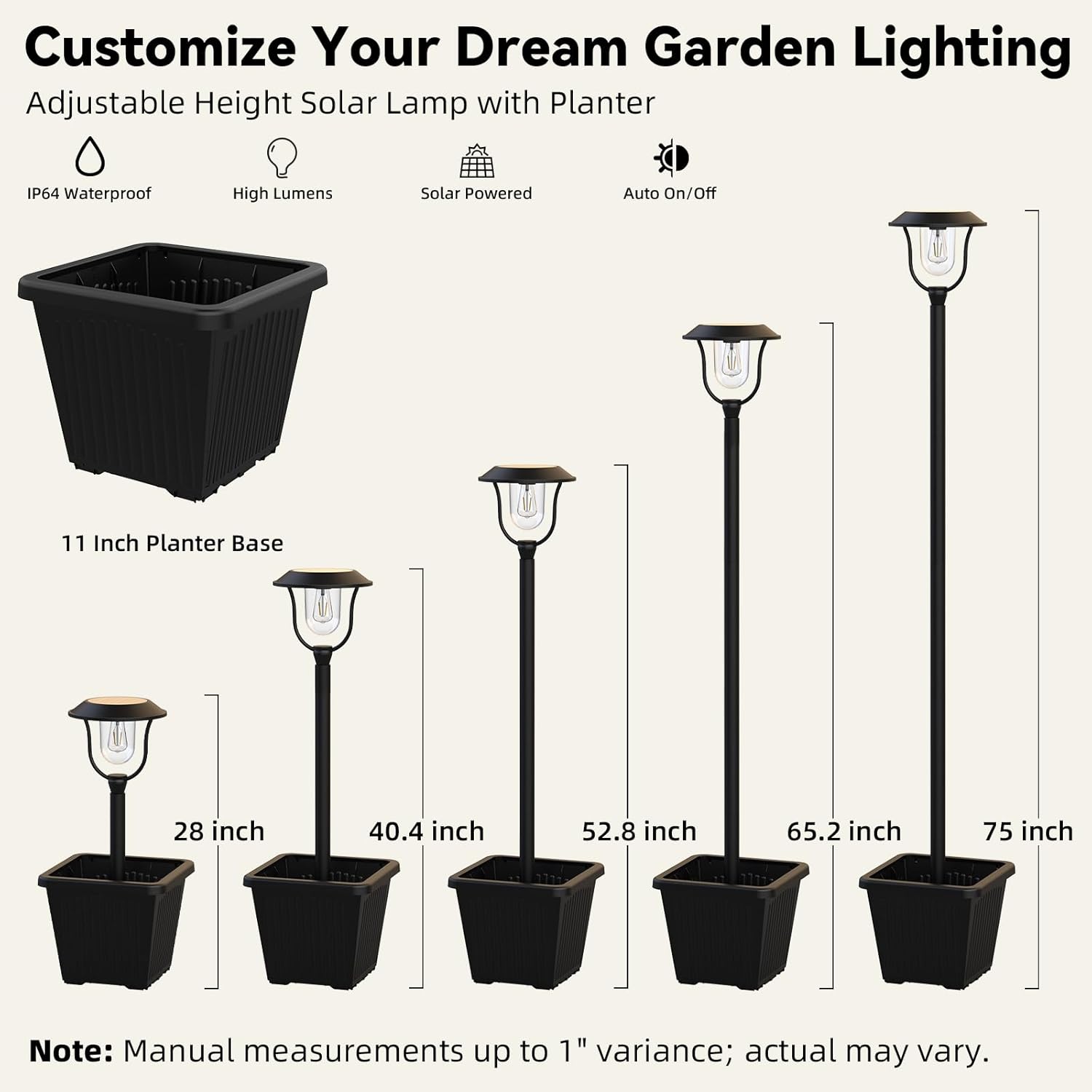 Icerona 75" Solar Outdoor Light Waterproof, Aluminum 100 Lumens Solar Lamp Post Light with Planter, Auto On/Off Long-Lasting Warm White Outdoor Post Lamp for Garden, Backyard, Patio, Driveway Decor