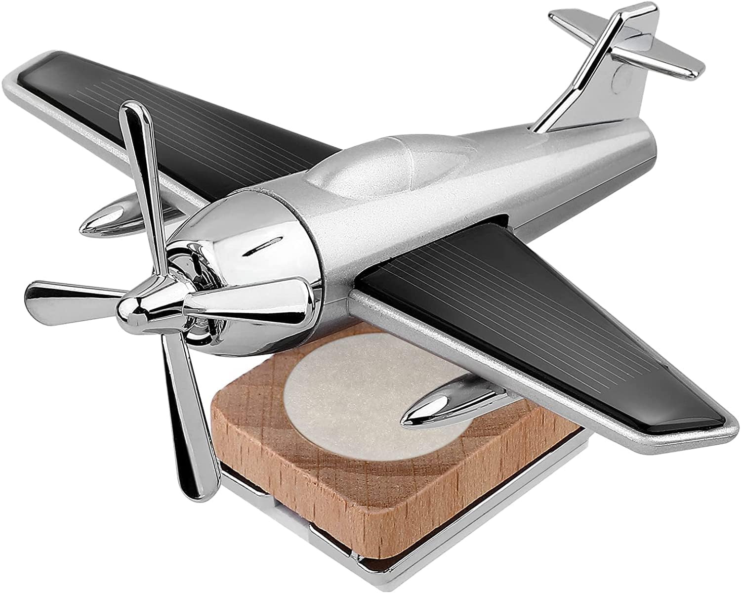 Kixre Car Essential Oil Diffuser Solar Airplane Car Diffuser Wooden Base Fragrance Aromatherapy Diffuser Desk Ornaments for Car Office Home Xmas New Year (with Perfume)