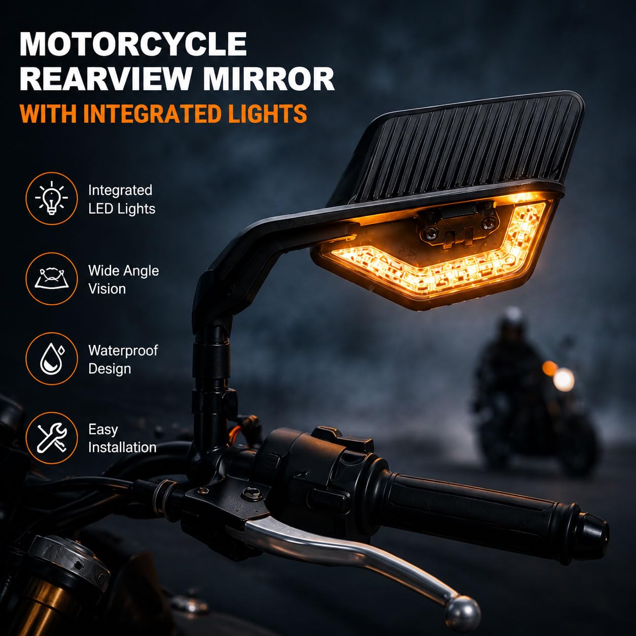 Große Motorrad Rückspiegel für Moto Guzzi V7 850 2021–2026, Verstellbare Stealth Spiegel mit Licht, Aerodynamische Windflügel Seitenspiegel
