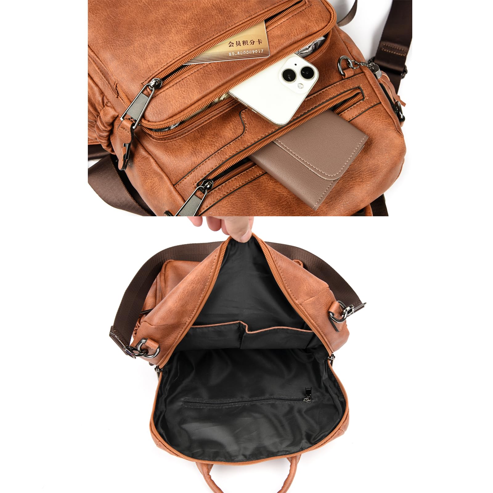 Bolsos Mochila Mujer Impermeable Cuero Bolsos bandolera Bolso Casual Viaje Mochilas Marrón