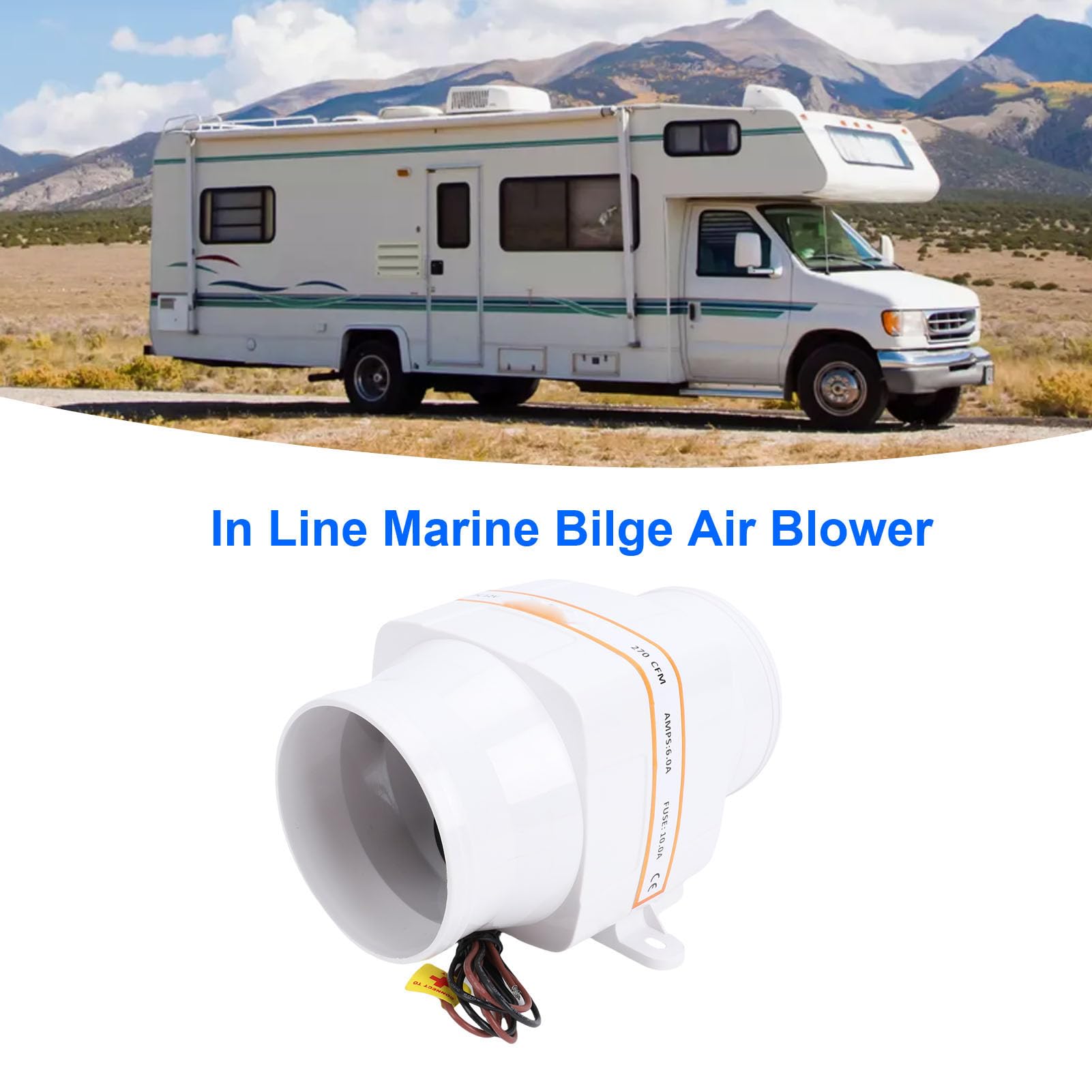 Acouto Ventilatore di Sentina Marino in da 4 Pollici, Soffiatore per Barche Silenzioso in Plastica ABS 12V 270 CFM con Girante a 4 Pale, per Ventilazione Marina per Barche a Vela per