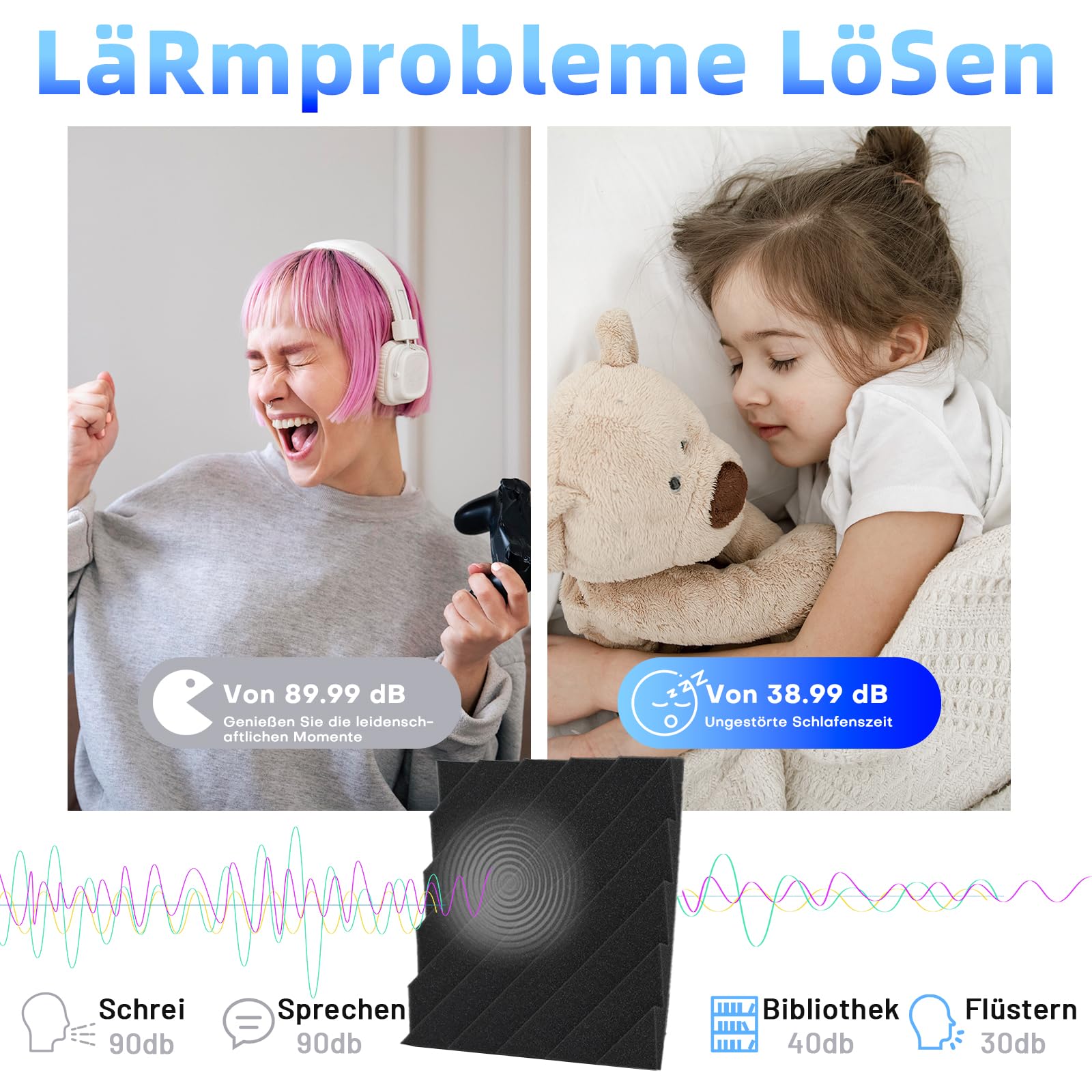 48 Stück Akustikschaumstoff Schallschutzplatten, 2.5 X 30 X 30CM Schalldämmung Akustikpaneele, Schallschutz Akustik Schaumstoffplatten, Hochdichte Schalldämmung Akustikplatten für Tonstudio, Heimkino