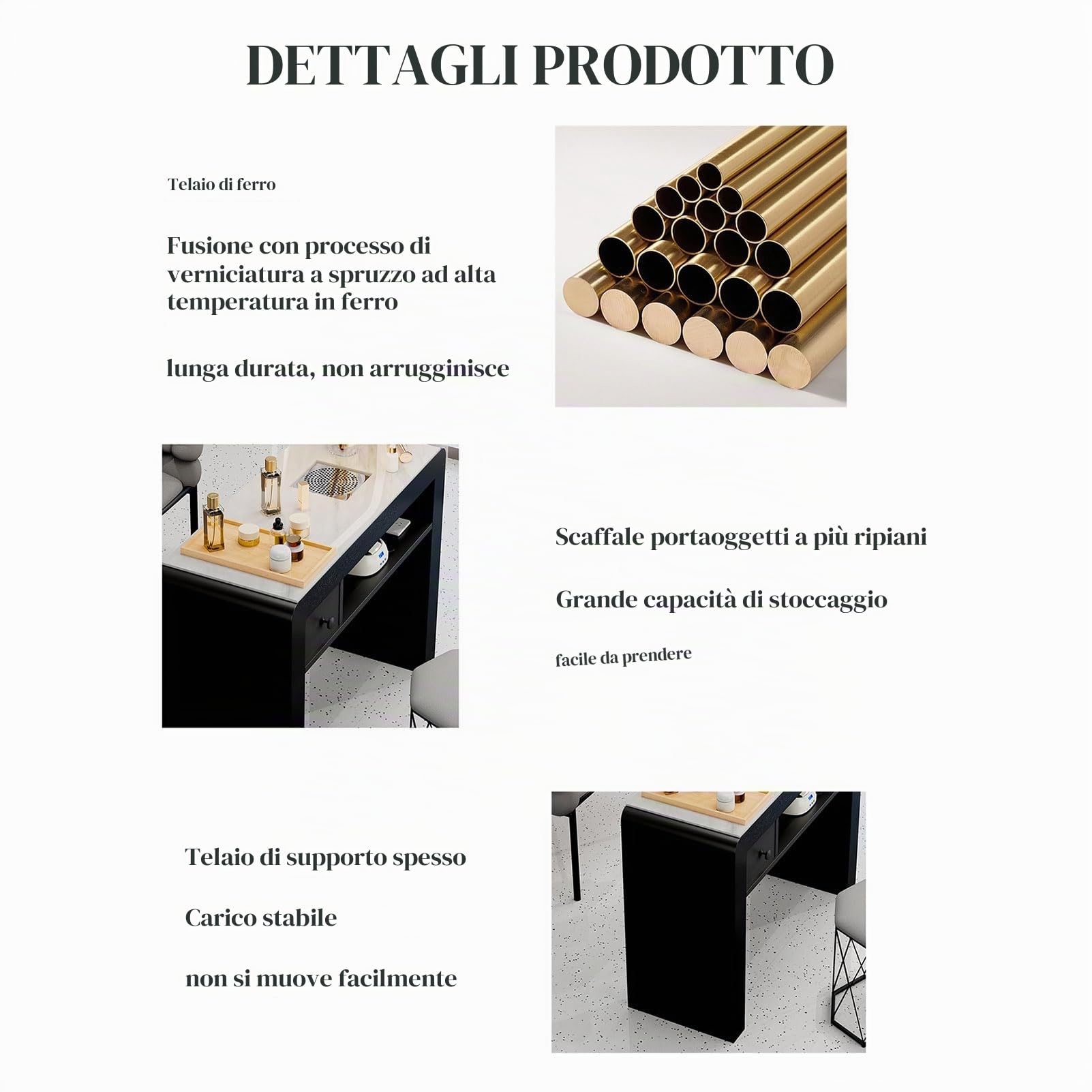 Tavolo manicure moderno, stazione tavolo unghie cassettiera mobile con aspiratore elettrico per polvere,Scrivania per onicotecnica Postazione di lavoro per nail art per salone di bellezza e spa