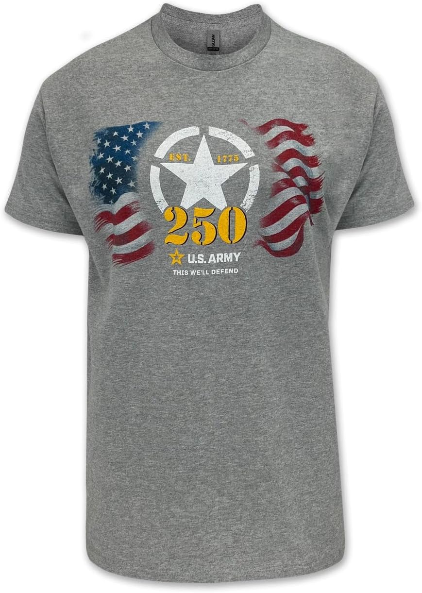 Armed Forces Gear Army 250th Anniversary Flag T-Shirt Grey Unisex Cotton Polyester Blend