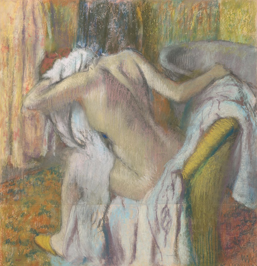 Lámina de Degas After The Bath: elegancia mate y marco negro para salón