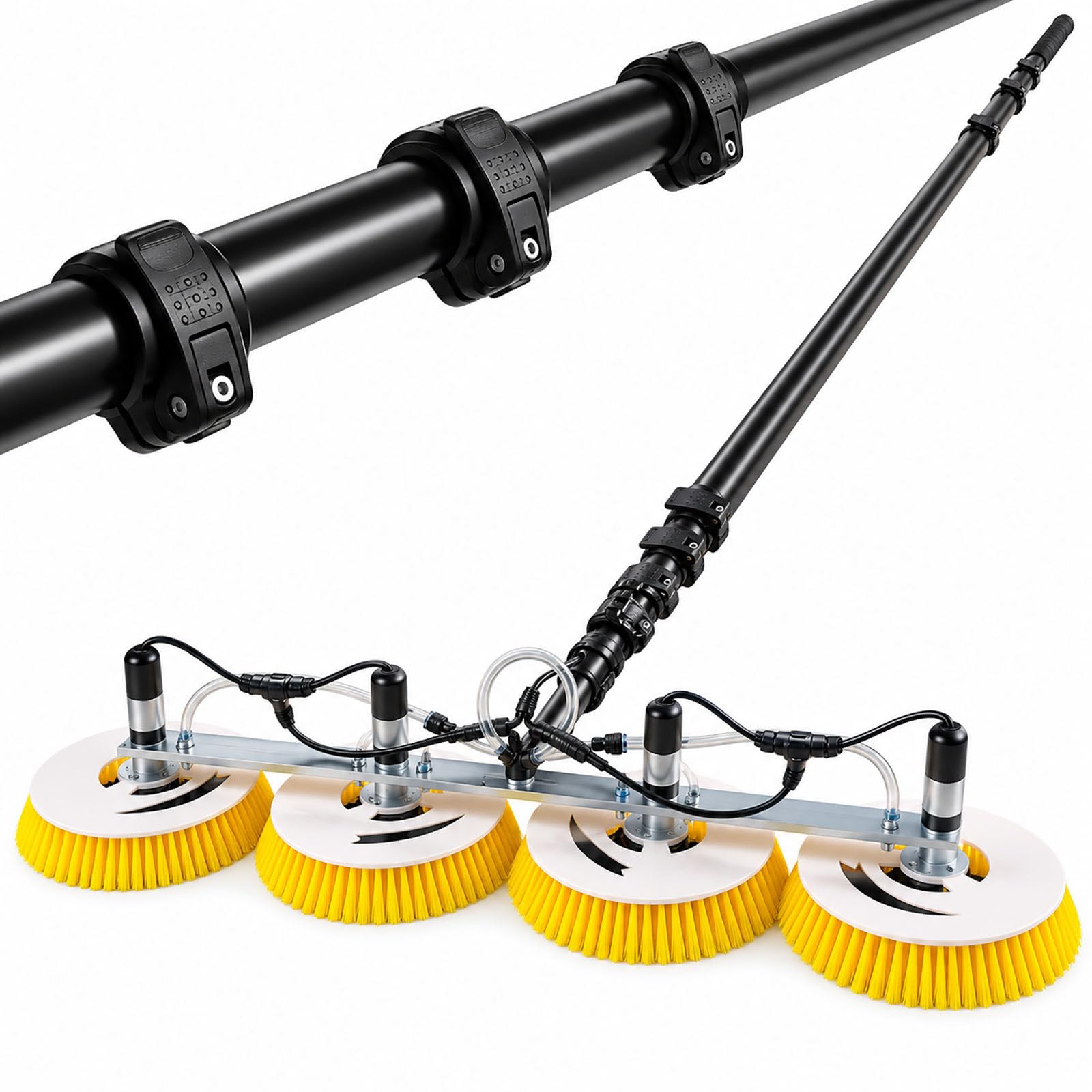 Kit Pulizia Pannelli Solari 4 Teste con Asta Telescopica 6m