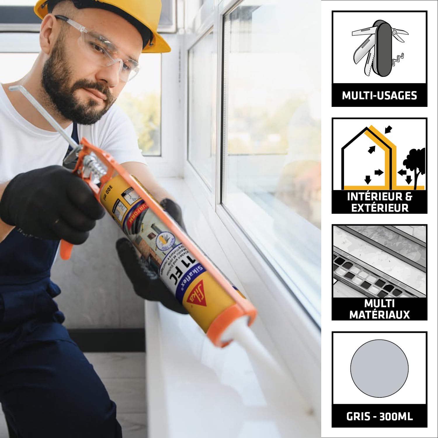 SIKA - Mastic colle multi-usage - Sikaflex 11 FC - Gris - Carton 12x300ml | Joint et colle - Tout en un - Multisupports - Int/Ext - Idéal travaux de bricolage - Durcit rapidement - Purform