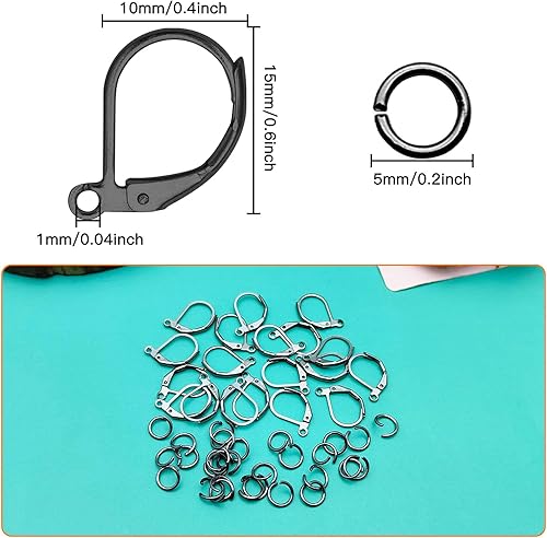 Miniatura 3 de Juego de 200 ganchos para aretes con cierre de palanca, 100 ganchos hipoalergénicos para aretes de palanca, alambre de oreja francesa, aretes de