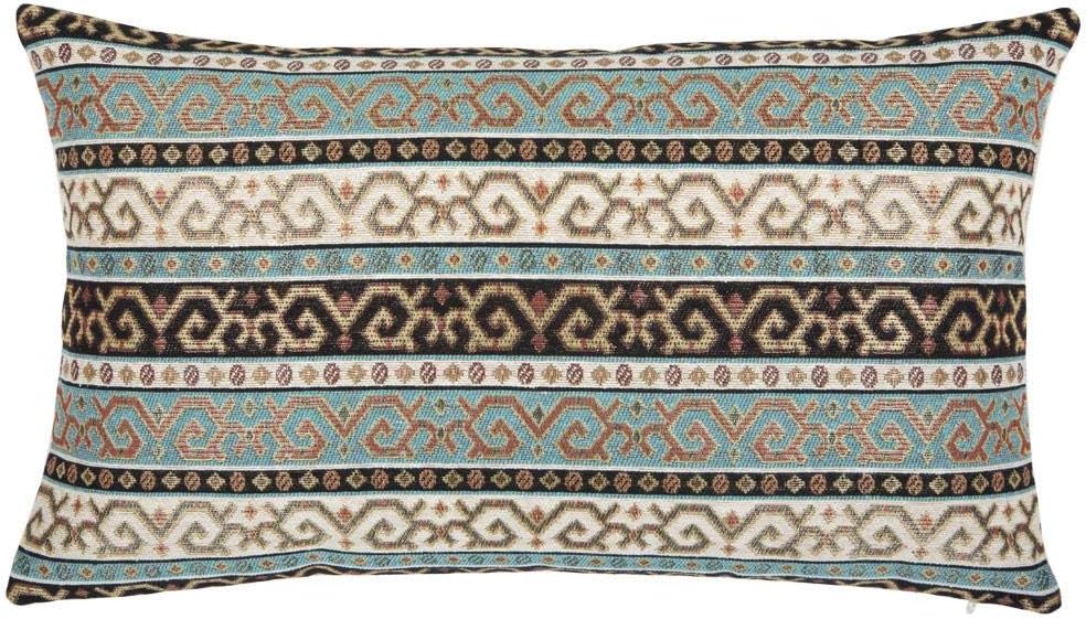 Decorative Throw Pillow Covers Turquoise and Black - 12 x 20 Inches Kilim Lumbar Pillows, Boho Room Decor for Couch, Bohemian Outdoor Case for Farmhouse, Ethnic Shams, Patio