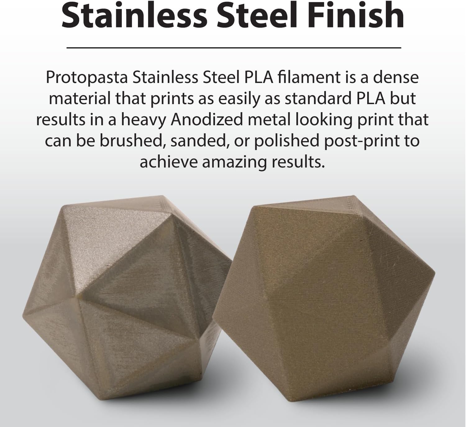 Protopasta Gold Stainless Steel Filled PLA 3D Printer Filament | ProtoPlant Metal-Filled PLA Printer Filament | 60% Steel | Polish & Patina Friendly Metal Composite Filament | 500g Metallic Spool