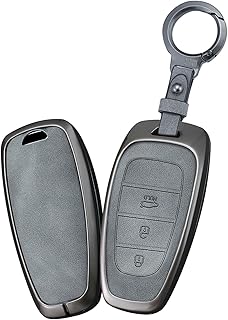 HIBEYO Leather Car Key Case Fits Hyundai Santa Fe Tucson 2022 Nexo NX4 Atos Solaris Prime Cover Protective Remote Control Key Case Key Bag Accessories 3 Buttons